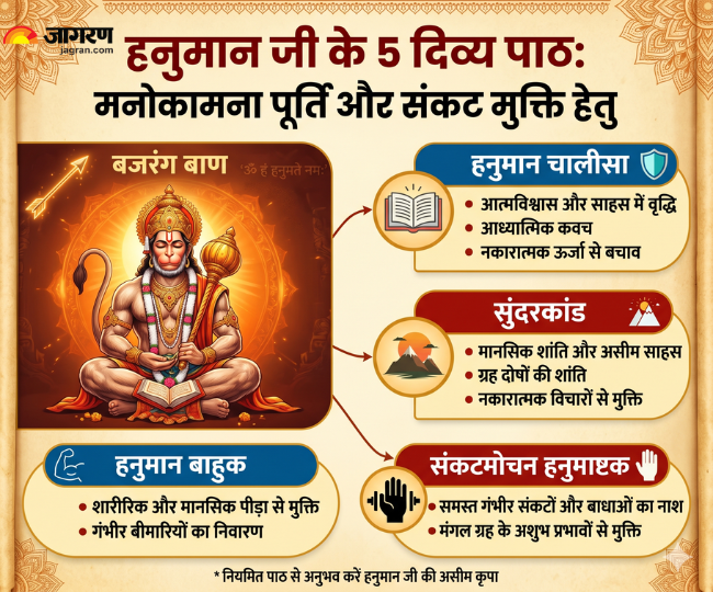 हनुमान जी के पांच दिव्य पाठ